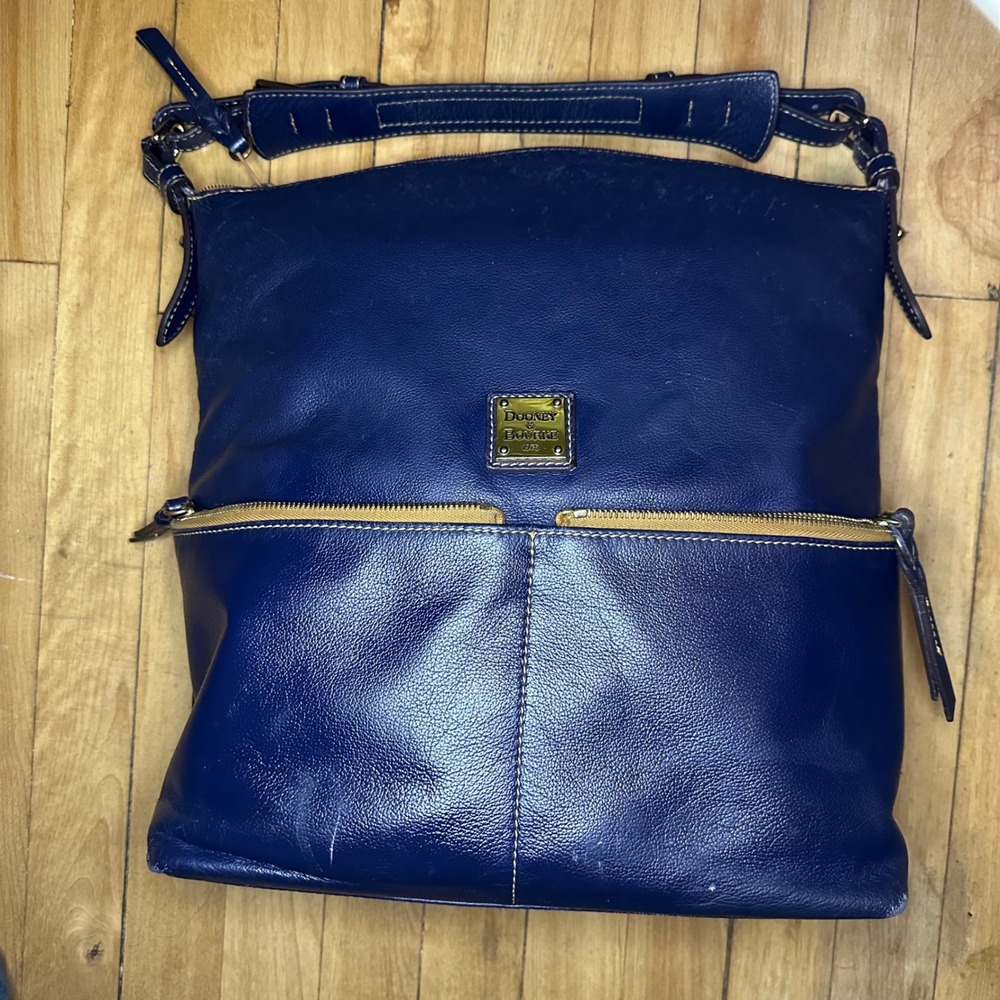Dooney &‎ Bourke Dillen Pocket Leather Shoulder Bag Hobo Navy Blue Satchel Purse
